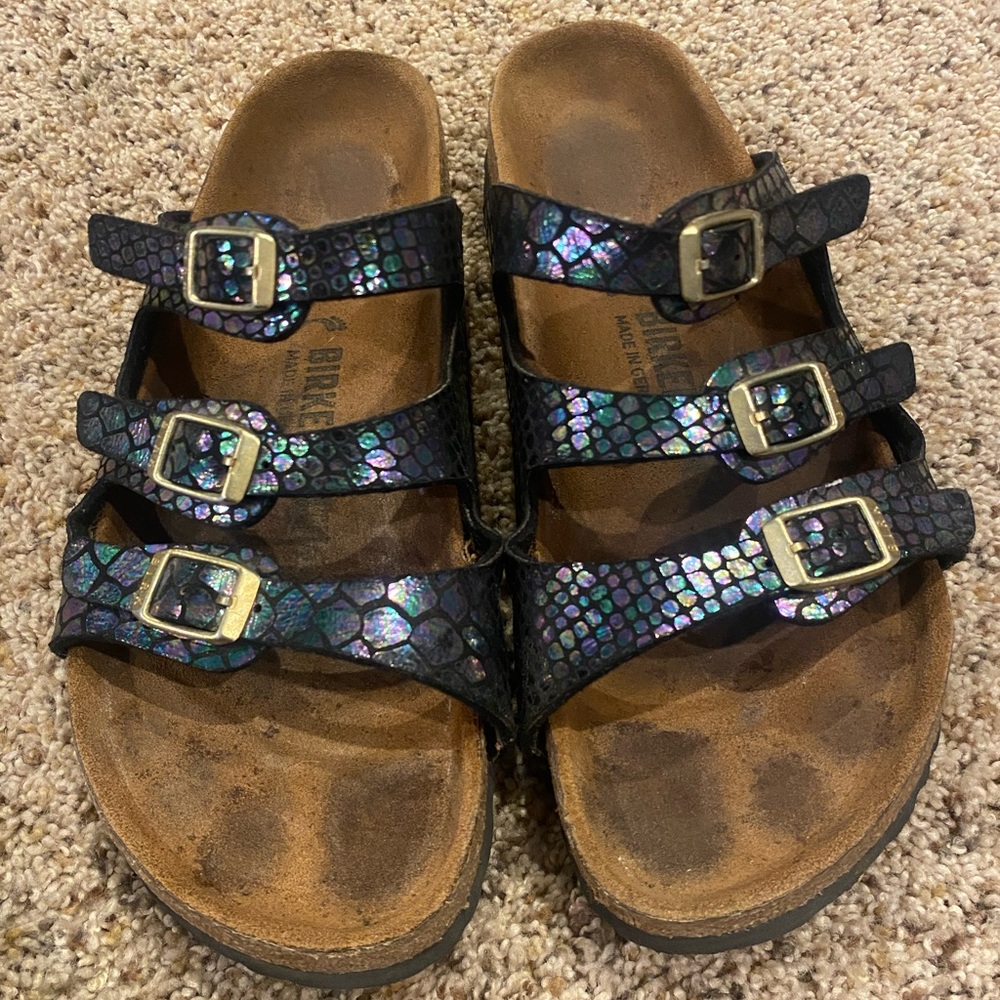 Birkenstock Women Black Iridescent Sandals size 39